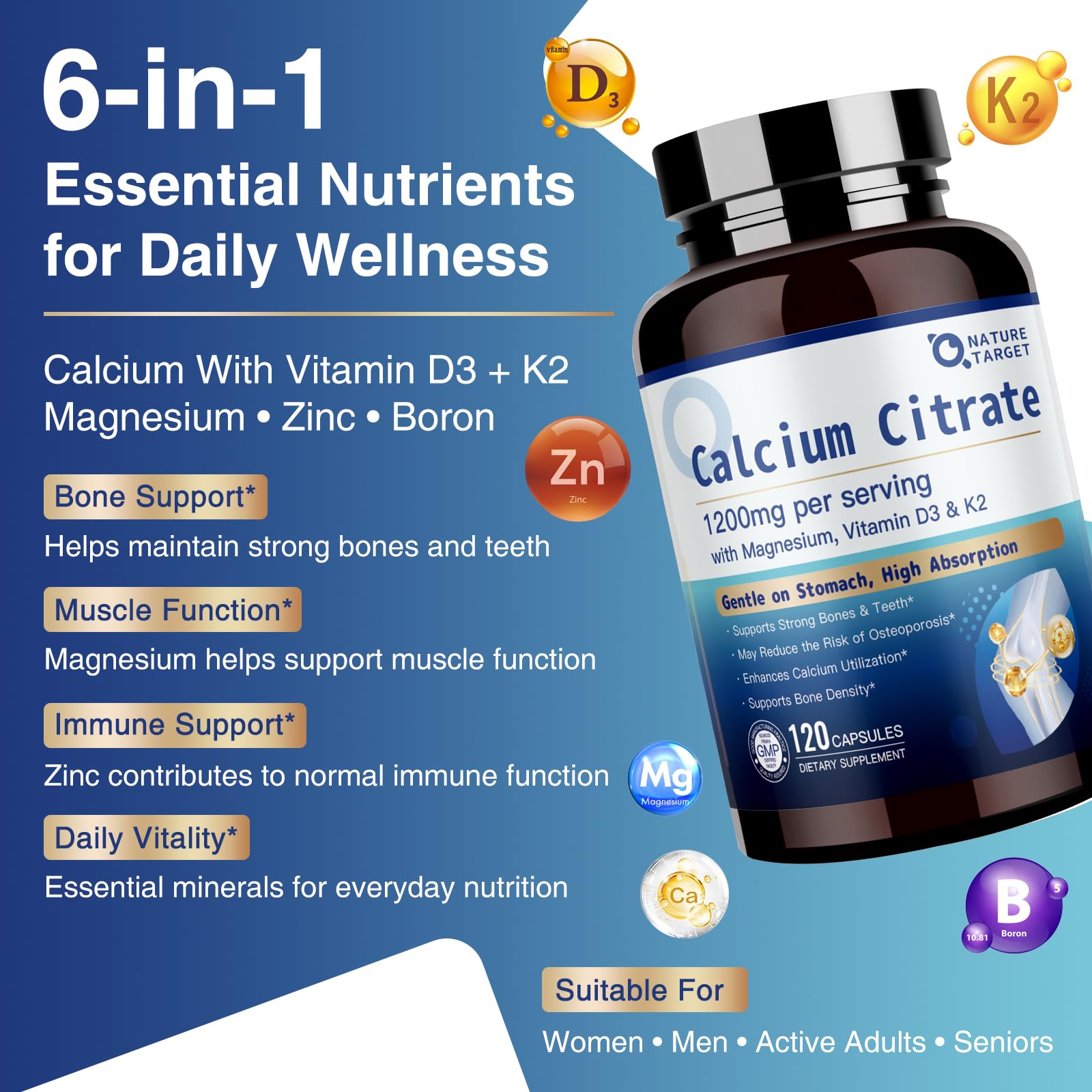 NATURE TARGET Calcium Citrate 1200mg, 120 Capsules — Amazon image 6