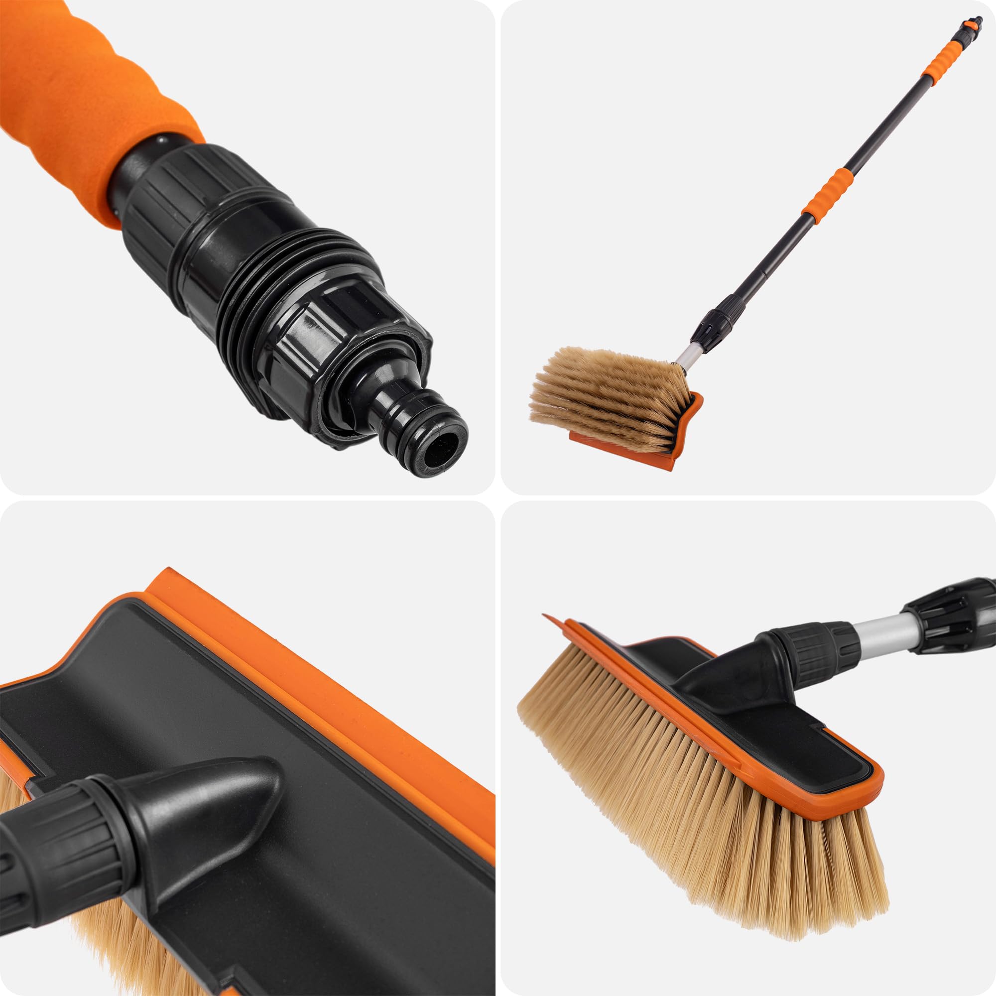 KADAX Cepillo telescópico para lavado de autos con conexión de agua, cepillo de lavado de autos extensible con mango telescópico, cepillo telescópico con cerdas suaves, cepillo de limpieza (115-181cm)