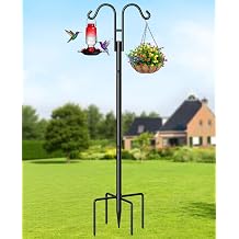 Double Shepherds Hooks, 76 Inch Bird Feeder Pole with 5-Prong Base, 3/4 Inch Thick Heavy Duty Adjustable Garden Hooks for Hanging Plants, Hummingbird Feeder, Solar Lights, Lantern Outdoor Garden Decor