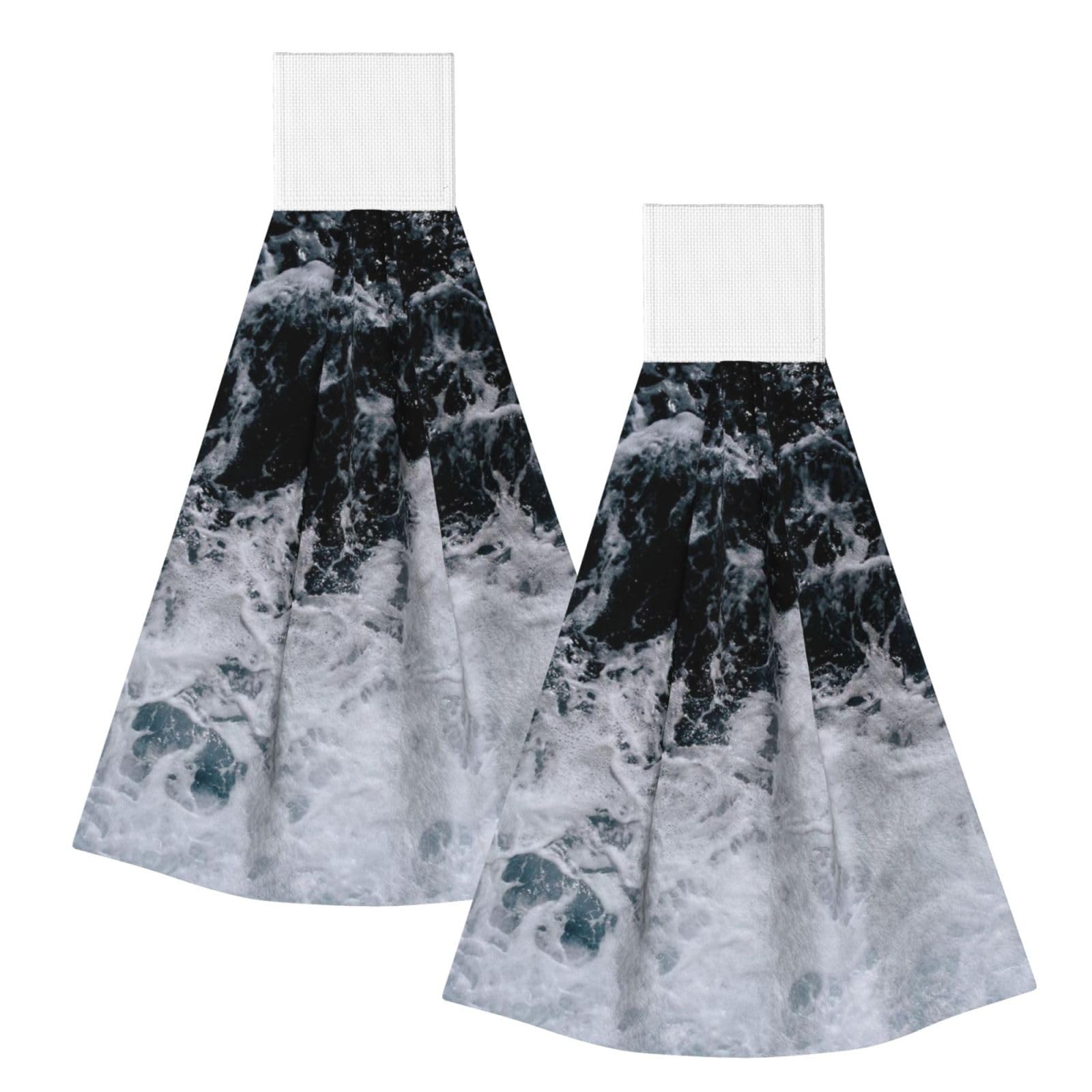 DOPKLNA Ocean Splash Foam Printed, 2 Pcs Hanging Coral Fiber Hand Towels for Bathroom, Absorbent Kitchen Towels