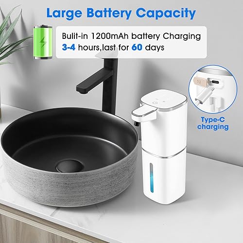 Miniatura 8 de Paquete de 2 dispensadores automáticos de jabón espumoso, dispensador de jabón sin contacto, dispensador inteligente recargable de 13.5 onzas