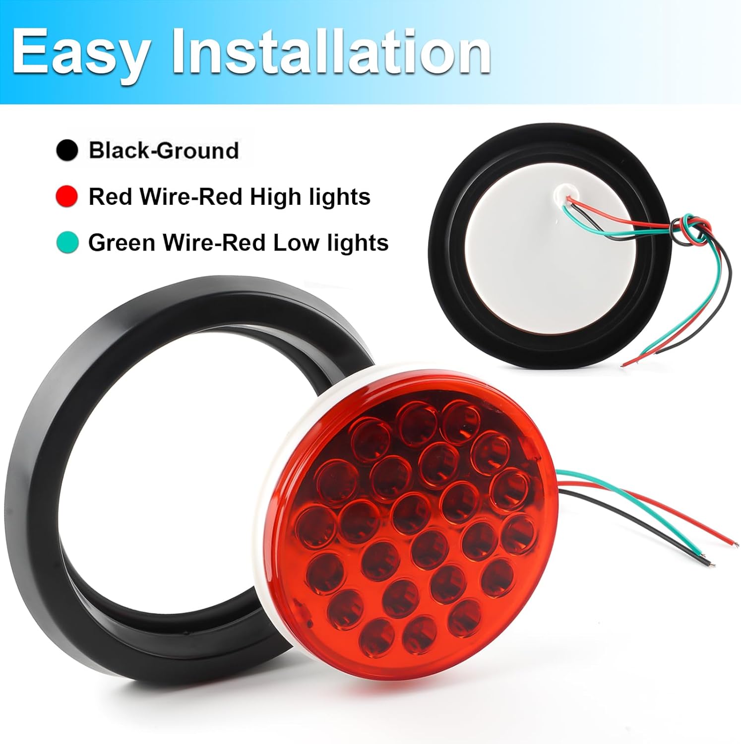 LIGBT 4Pcs 4 Inch Round Led Trailer Tail Lights 24 LED 4'' Red Round Led Stop Turn Brake Tail Lights Waterproof for Trucks RV Boat 12V 24V