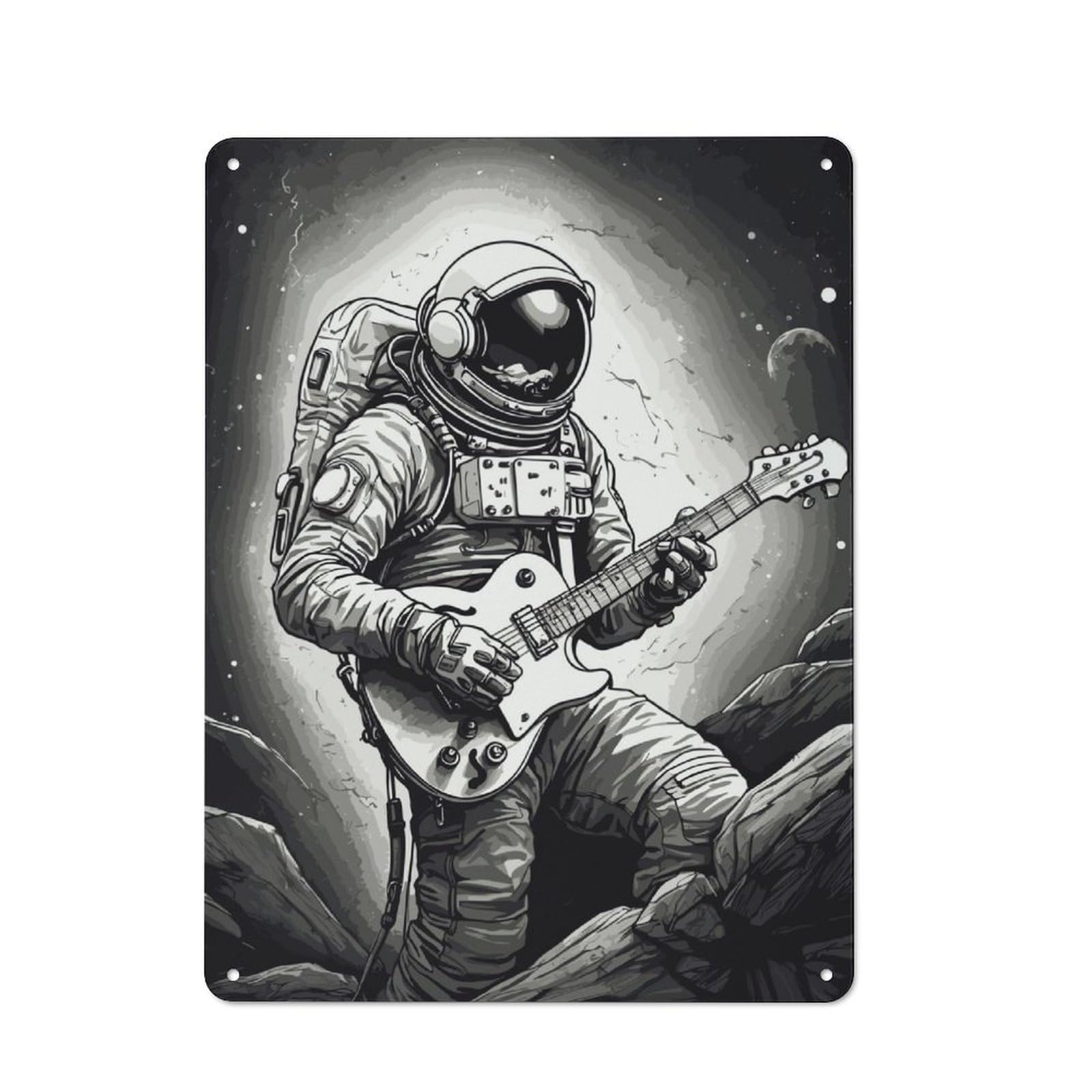 Junmoney Astronaut Space Guitarist Vintage Tin Sign 40X30cm Featuring For Workshop Wall, Gift For Metal Sign Collectors During The Christmas Season