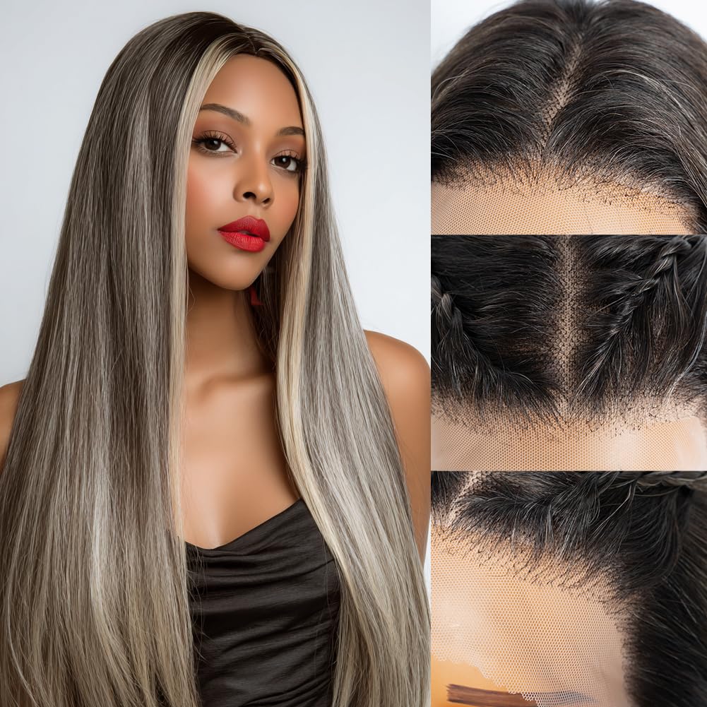 JOEDIR HAIR 13x4 Lace Front Wig 38 inches Super Long Straight Glueless Wigs Synthetic Hair Free Part 180% Density HD Transparent Heat Resistant (1B, 38 inches)