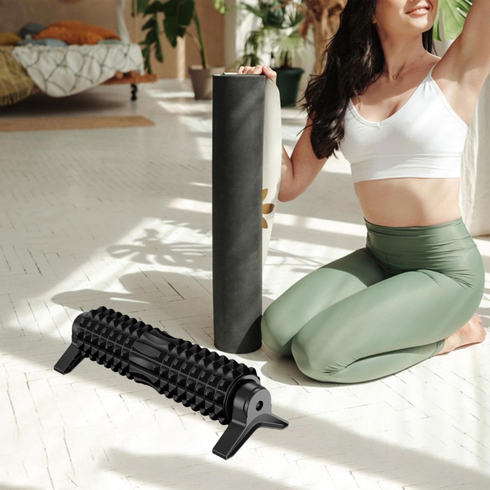 Schaumstoffrolle mit Ständer Massagerolle Multifunktionales Gerät Professionell für Muskelmassage Workout Pilates- Schwarz