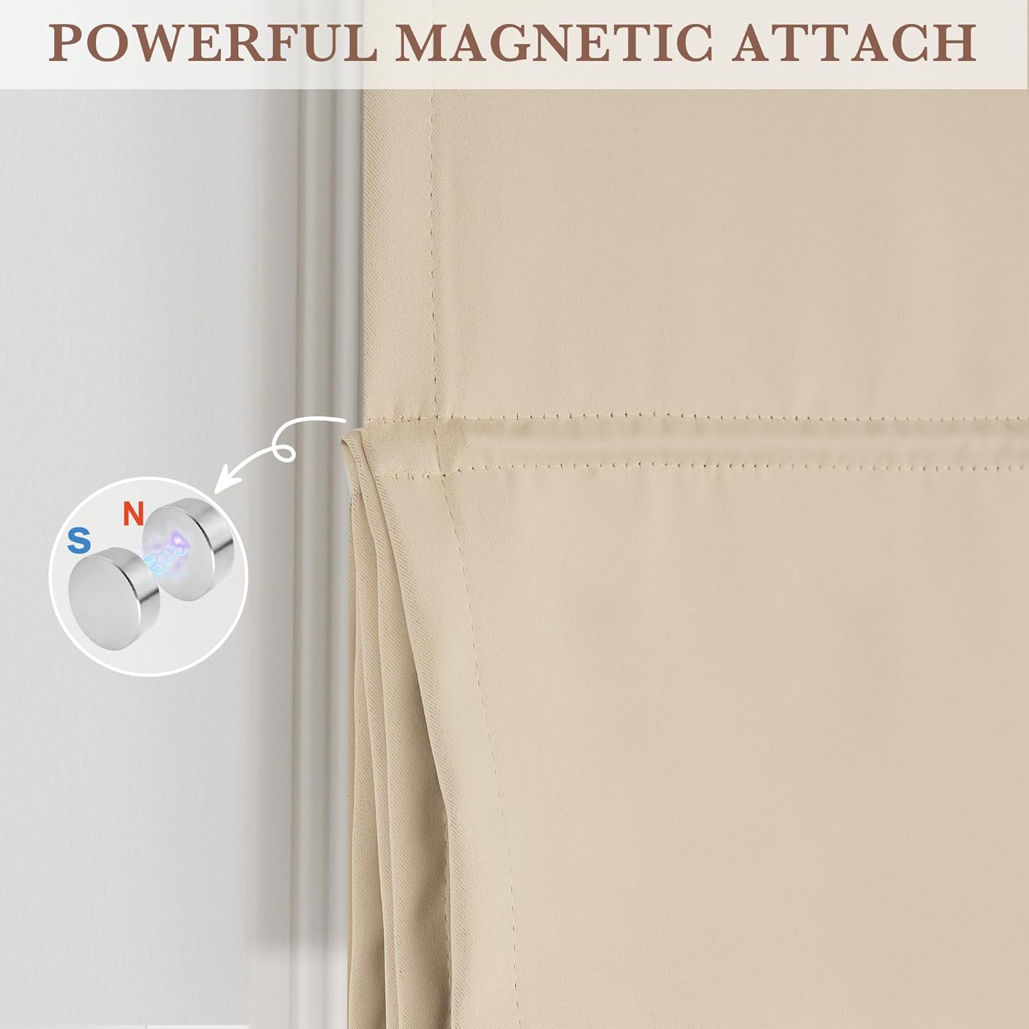 RYB HOME Magnetic Blackout French Door Curtain for Door Window, Thermal Insulated & Privacy Assured Doorway Curtain for Bedroom/Bathroom, Adhesive Window Drapes No Drill, W26 x L69, Beige, 1 Panel