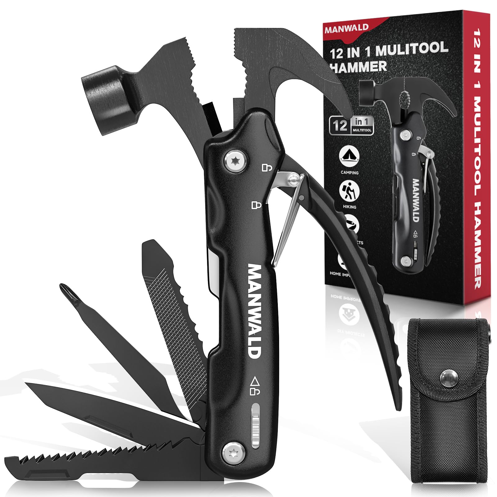 12 in 1 Multitool Hammer, Gifts for Dad, Christmas Stocking Stuffers for Men Adults, Camping Accessories Survival Gear, Cool Gadgets Gifts for Men, Husband, Boyfriends, Birthday Gifts for Him
