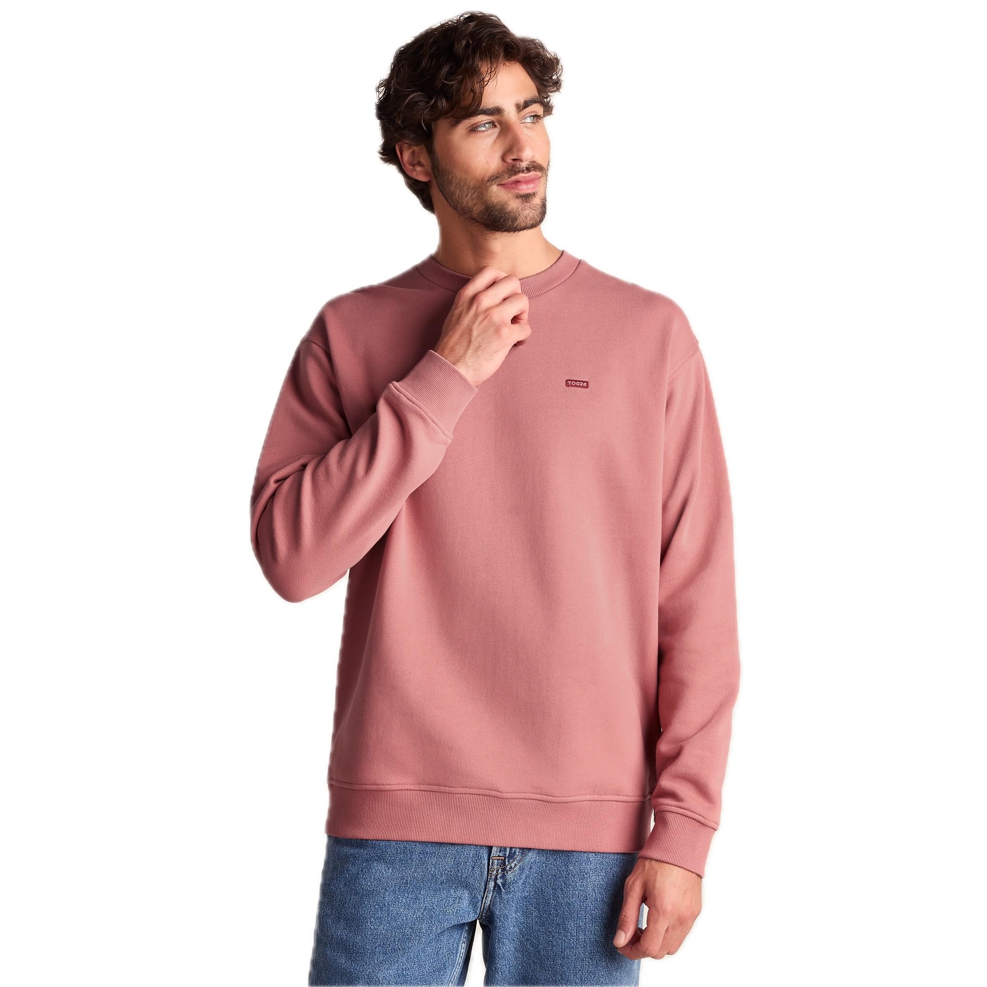 TOG24 Warren Mens Sweatshirt, Heavyweight Loop Back Cotton, Crew Neck Mens Jumper, with Embroidered Logo, Mens Pullover