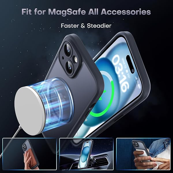 TOCOL Magnetic for iPhone 15 Case 6.1-Inch, Fit for MagSafe, Upgraded [Full Camera Protection], [14FT Military Grade Shockproof] Thin Slim Frosted Translucent Matte Back Phone Cover (Black) - 3