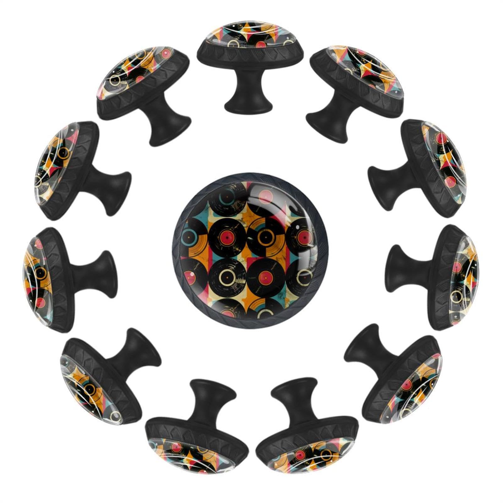 Boutons de tiroir ronds lot de 12 poignées transparentes en vinyle avec impression artistique pour meuble