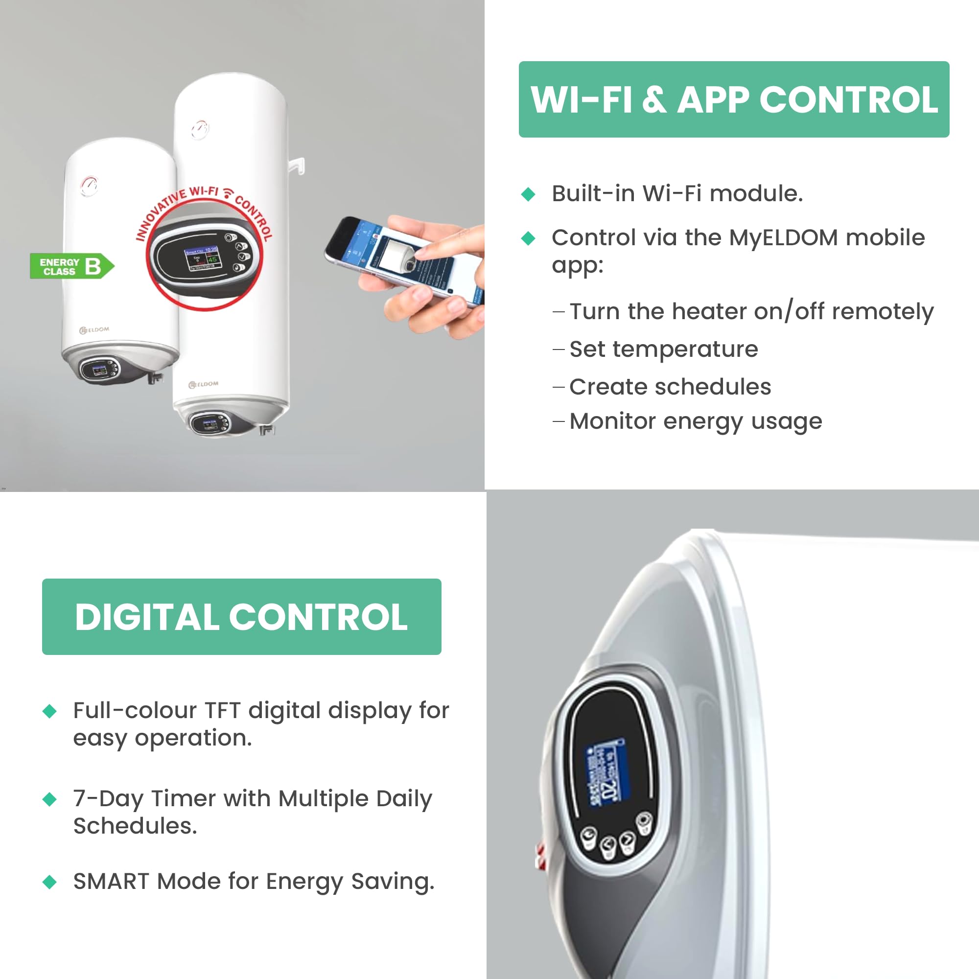 ELDOM FAVOURITE 80 litri serbatoio acqua calda 2 kW Electronic Control Wi-Fi