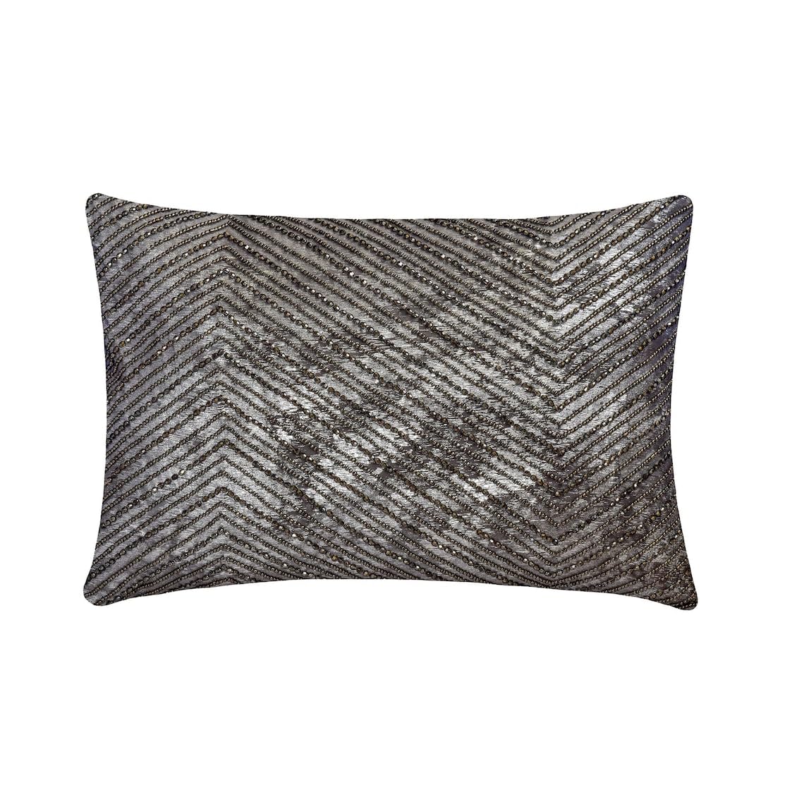 The HomeCentric Decorative Grey & Silver 30x60 cm (12"x24") Lumbar Cushion Covers, Suede Foil & Beaded Lumbar Cushion Covers, Chevron Pattern Modern Style - Silver Lucent — image 1