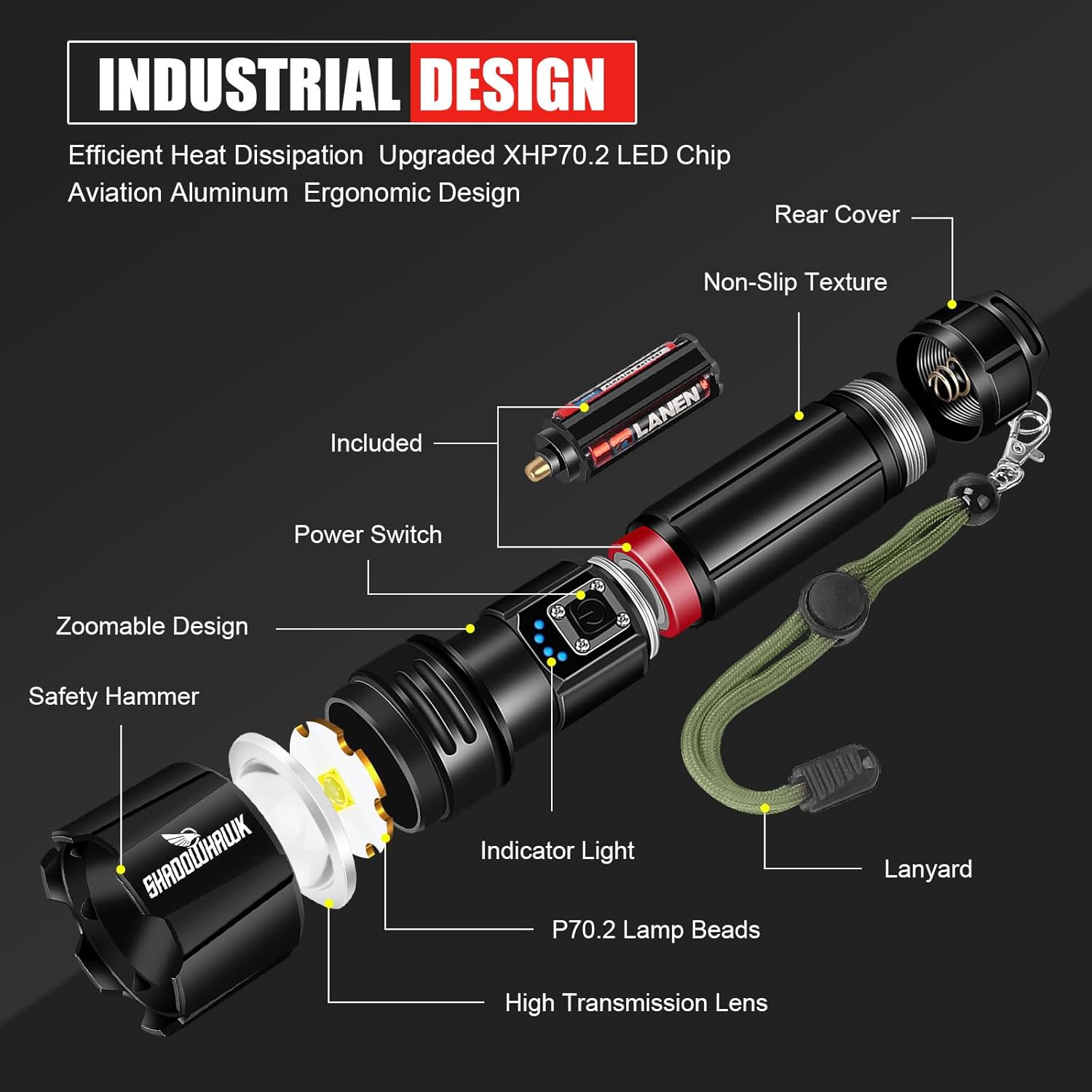 Exploded view diagram of Shadowhawk S1476 flashlight components