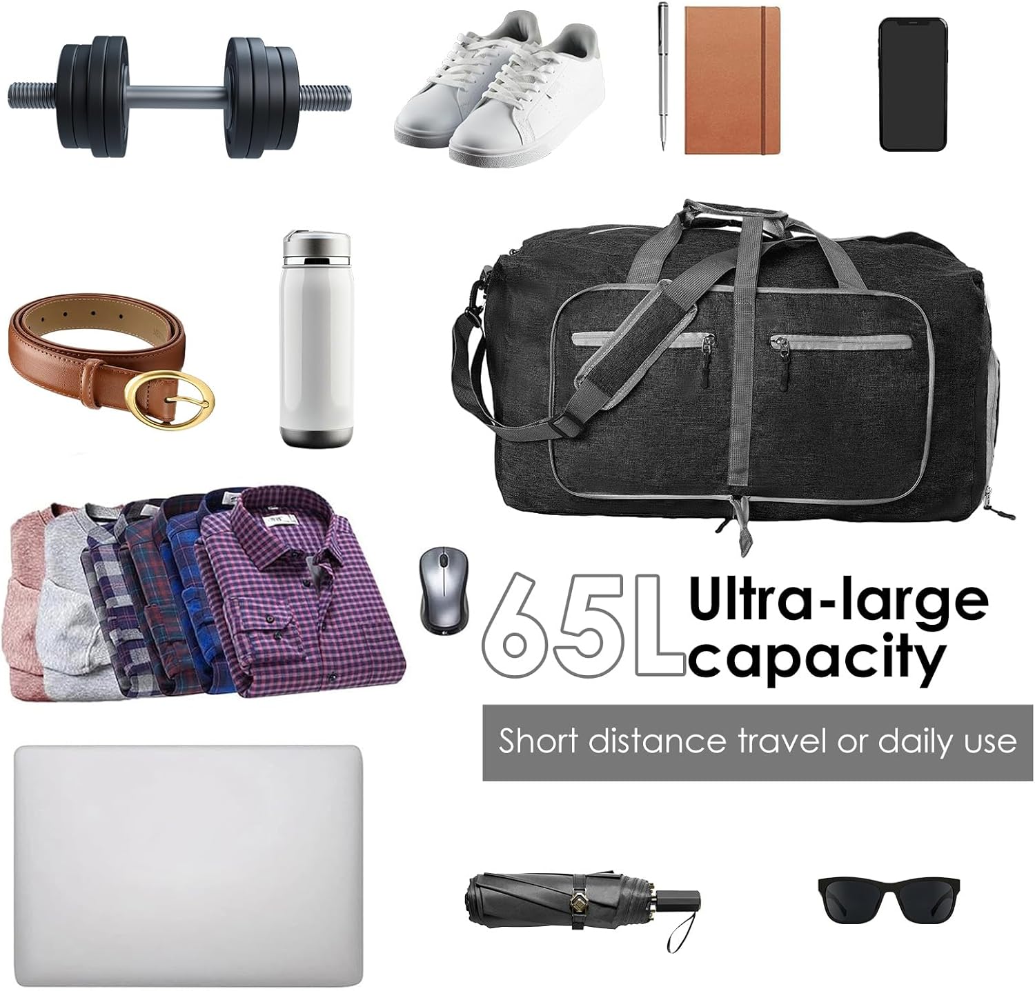 65l Foldable Duffles Bag,Large Duffle Bags for Travel,Waterproof Packable Duffle Bag for Travels,Travel Organizer Pouch Weekend Overnight Tote for Men Women - Image 7