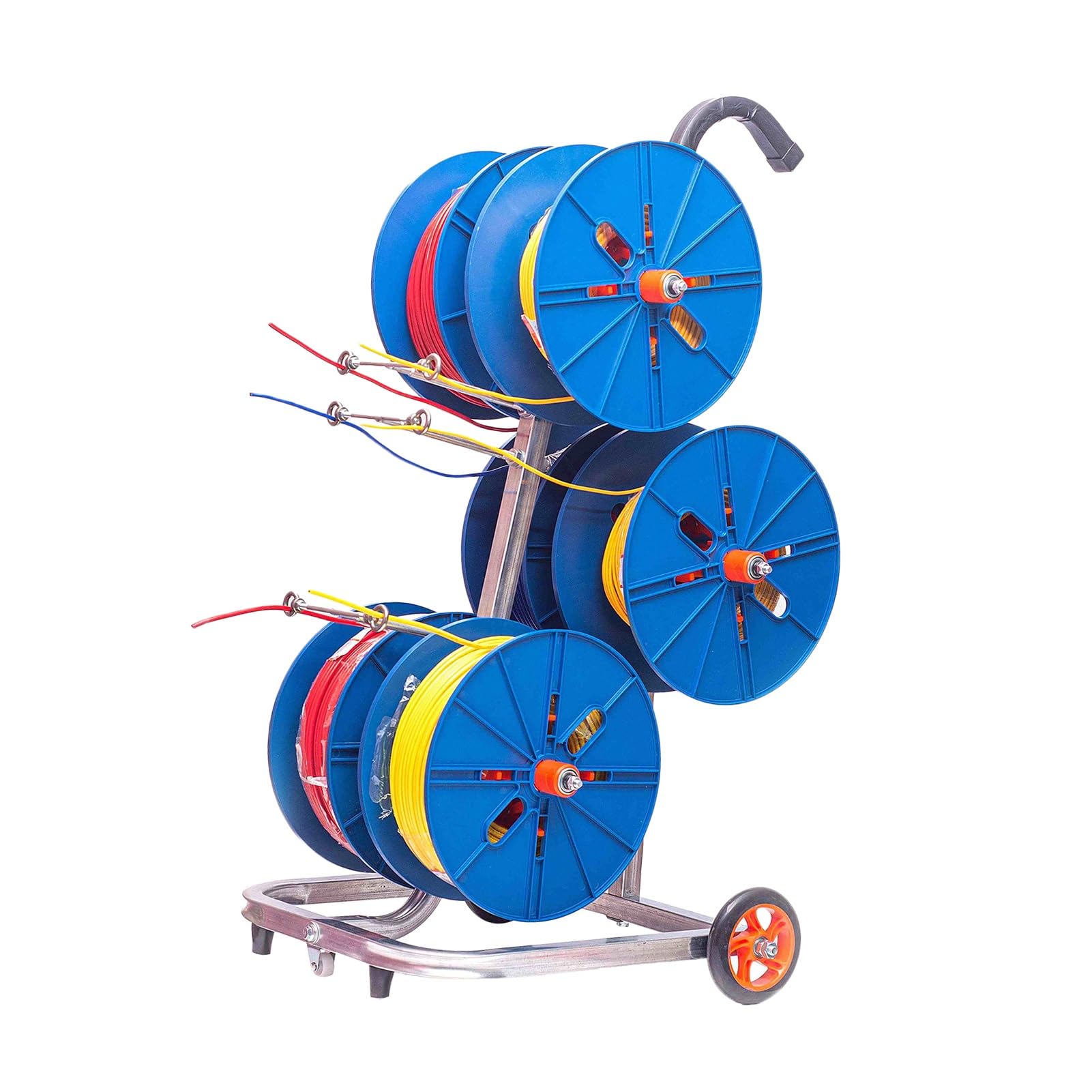 WDSOPK Blue Wire Spool Rack,Removable Electrical Wire Spool Holder Cart,4/6 Axle Cable Caddy with Wheels,for Industrial and Retail Use (Blue 6 reel)