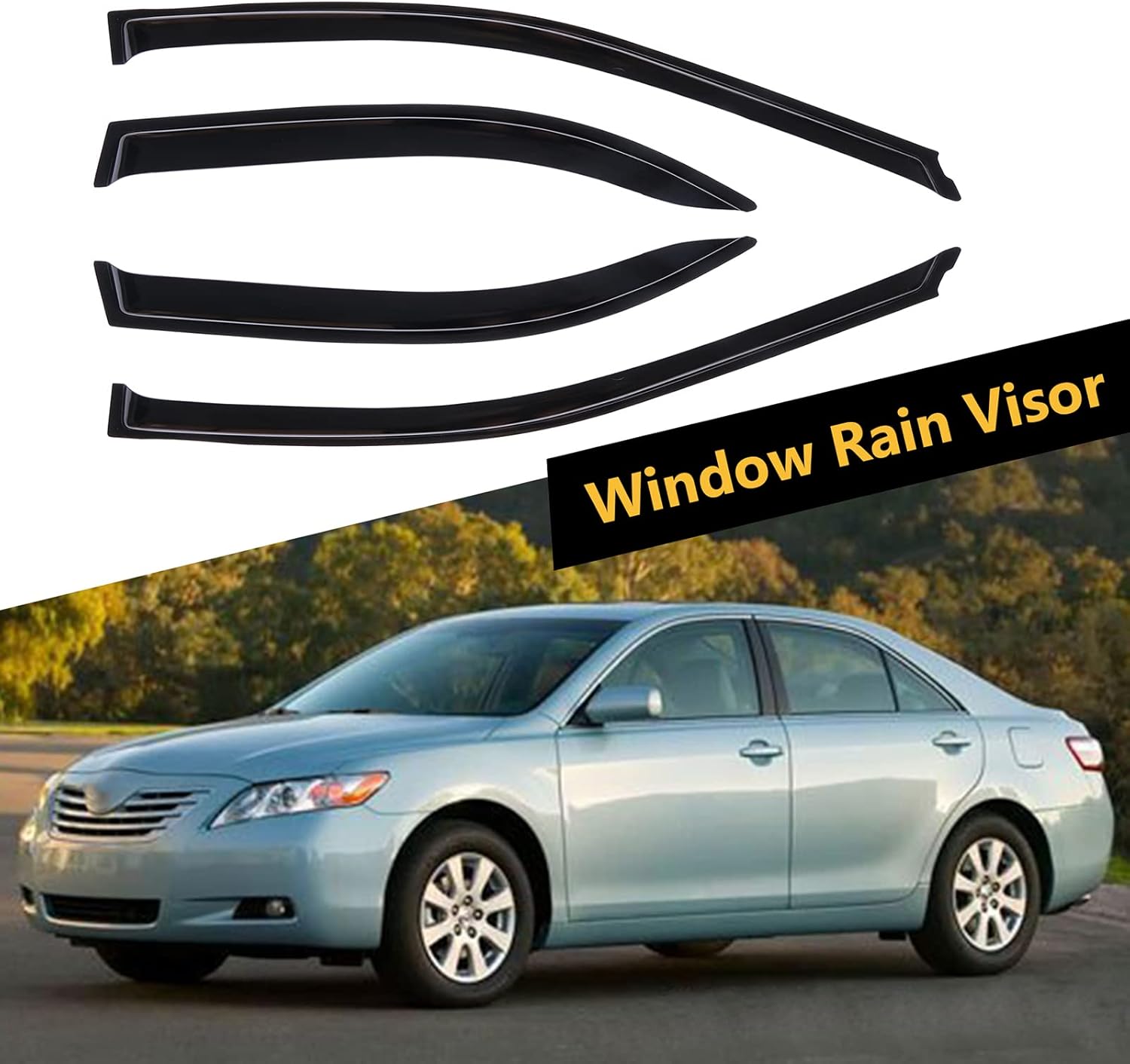 OCPTY Compatible with 2002-2006 for Toyota for Camry Tape-on Rain Guards Side Window Wind Deflectors 2PCS Front+2PCS Rear Window Visors