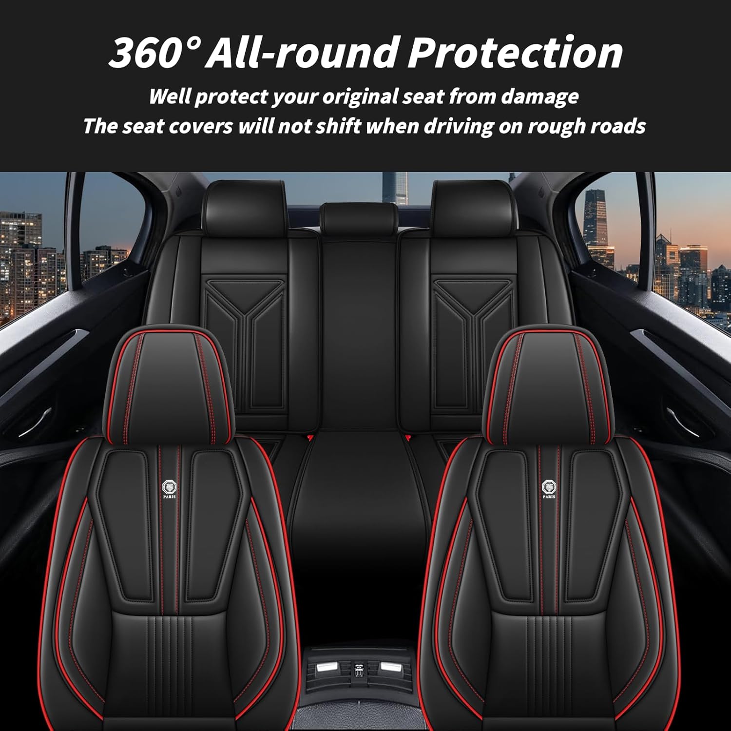 Arazi Car Seat Covers Full Set for Kia Sorento 2007-2025, Nappa Leather Seat Cover Full Coverage Waterproof Seat Protectors (Black&Red Line,5 Seats Standard)