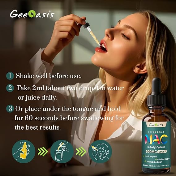 Liposomal Liquid NAC Supplement N-Acetyl Cysteine Drops, N Acetyl Cysteine 600 mg with Quercetin & Zinc for Adults & Kids, Liver & Lung Support, Antioxidant, Immune & Skin Health, 2 Fl Oz
