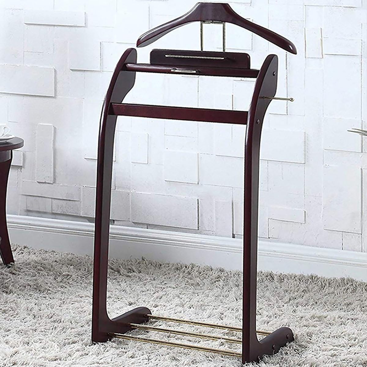 Suit Valet Stand for Men with Trouser Rack and Tie Rack, Suit Hanger Rack for Crease Free Suit Coat, Bottom Shoe Rack for Entryway, Office, Living Room
