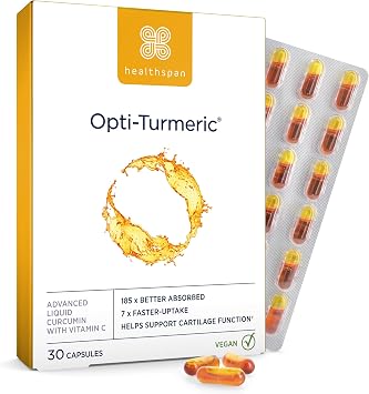 Healthspan Opti-Turmeric 3700mg | Advanced Liquid NovaSOL Curcumin | 185x Better Absorbed & 7X Faster Acting Than Standard Turmeric | Supports Cartilage Formation | Immune Health 30 Capsules