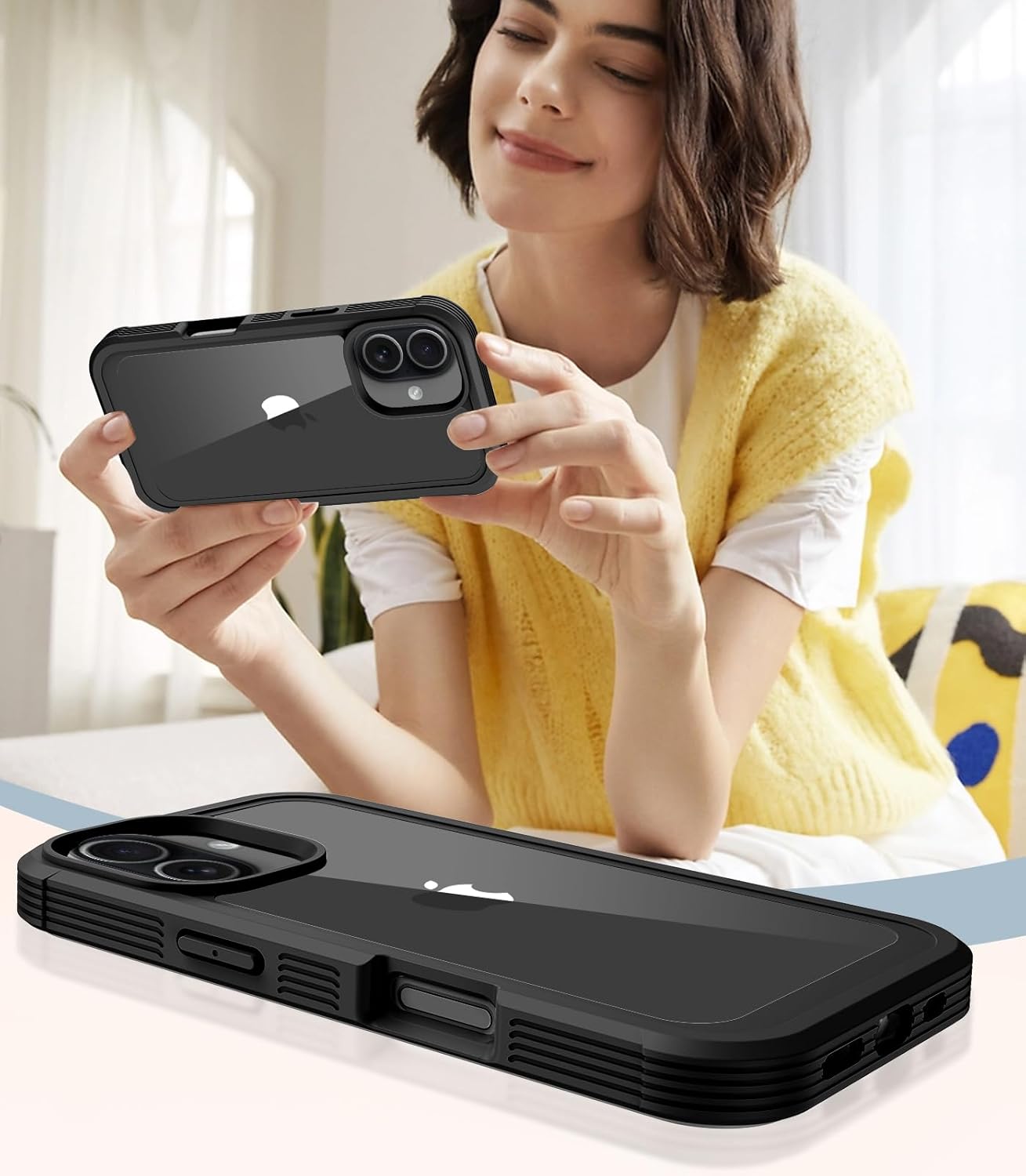 RubCase for iPhone 17 Case, Full Body Phone Case with Built-in Screen Protector & Belt Clip Holster, Military Grade Drop Protection Rugged Cell Phone Cover for iPhone 17 6.3 inch (Clear Black) - Image 9