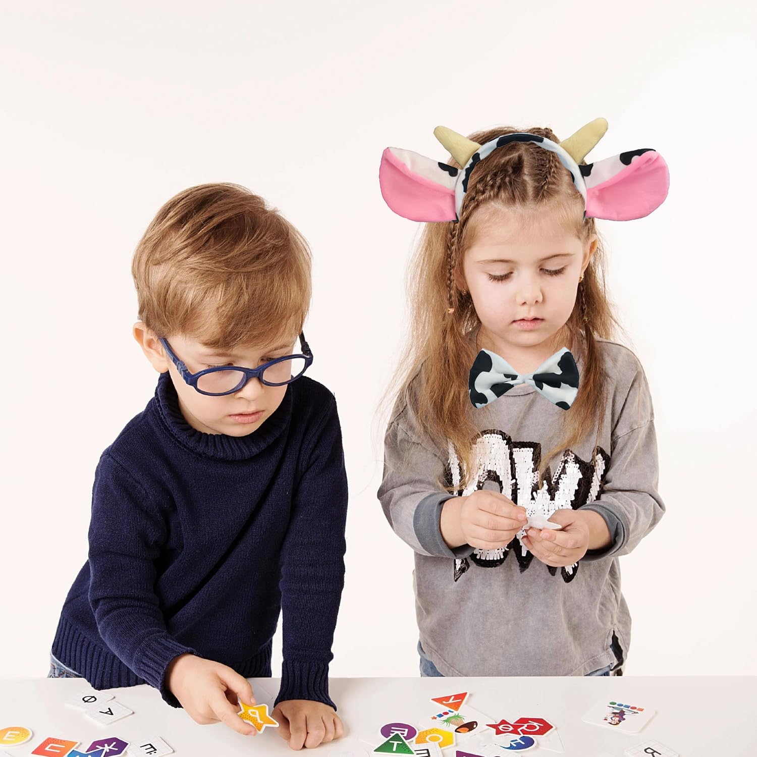 JNAWA 3 Pieces Cow Costume Set Cute Cow Headband Bow Tie Tail Cartoon Animals Party Supplies Cow Clothing Fancy Dress for Boy Girl Cosplay Party Halloween - Image 4