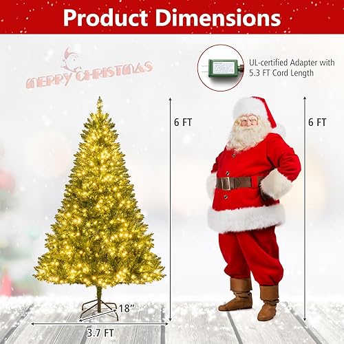 Miniatura 61 de GOFLAME Árbol de Navidad artificial preiluminado de 8 pies con luces LED blancas cálidas y conos de pino, decoración navideña para el hogar