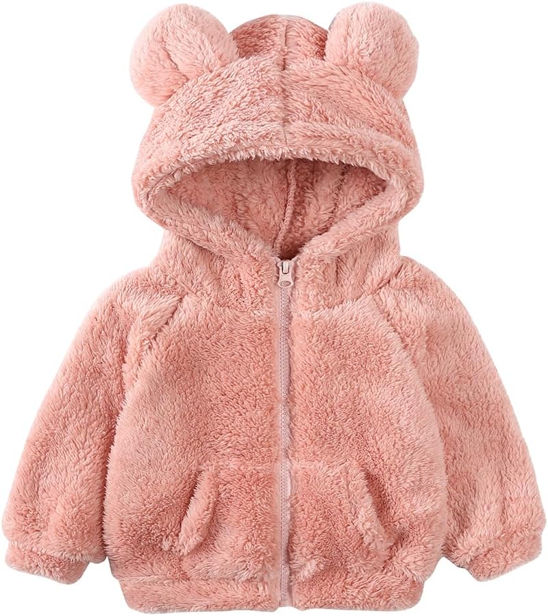 Feidoog Toddler Kids Fleece Hooded Jacket Coat with Ears Zipper Lightweight Long Sleeve Thick Warm Outerwear