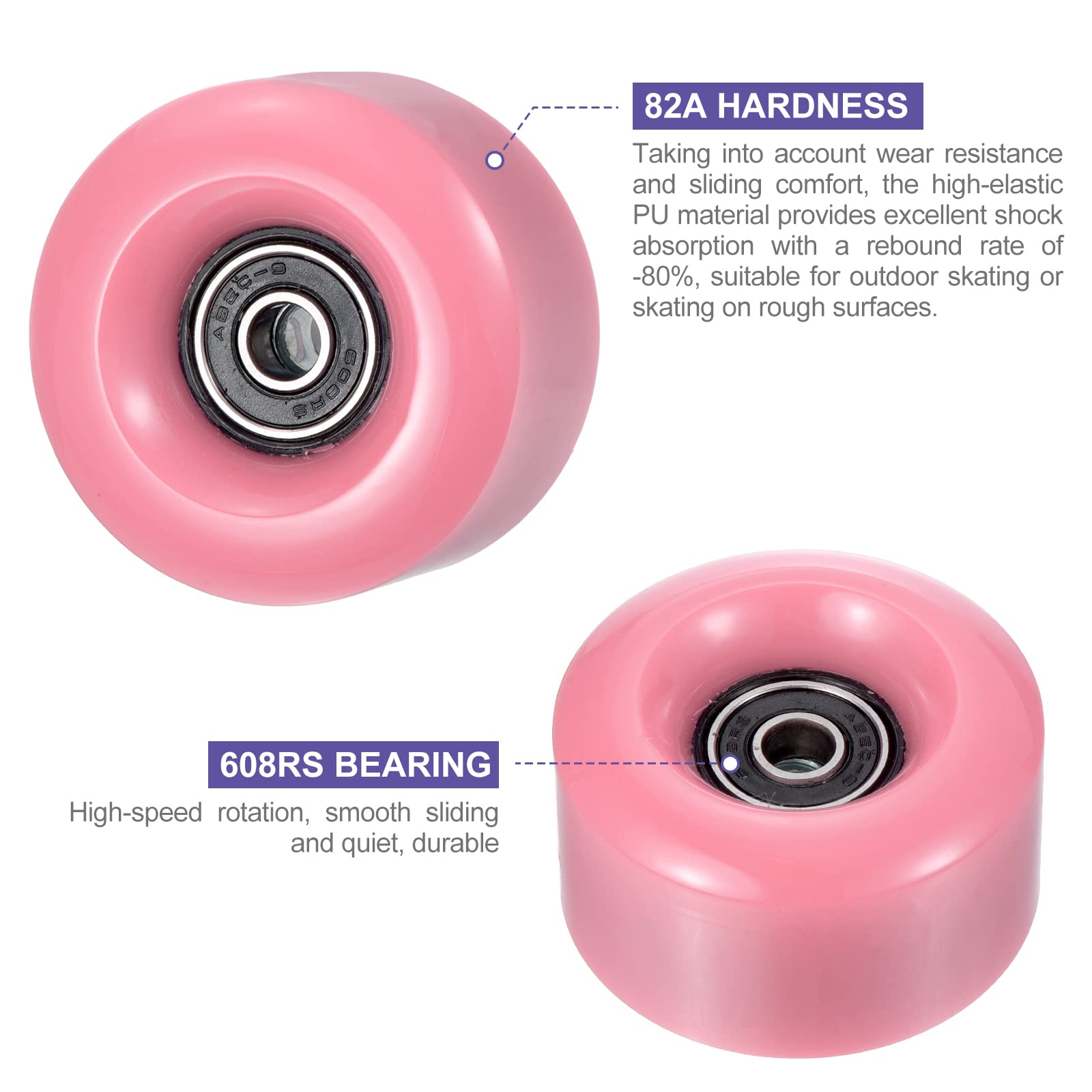 PATIKIL Patines Ruedas Juego, 58x32mm Patineta Ruedas con Rodamientos, Patineta Frenos, Rosa