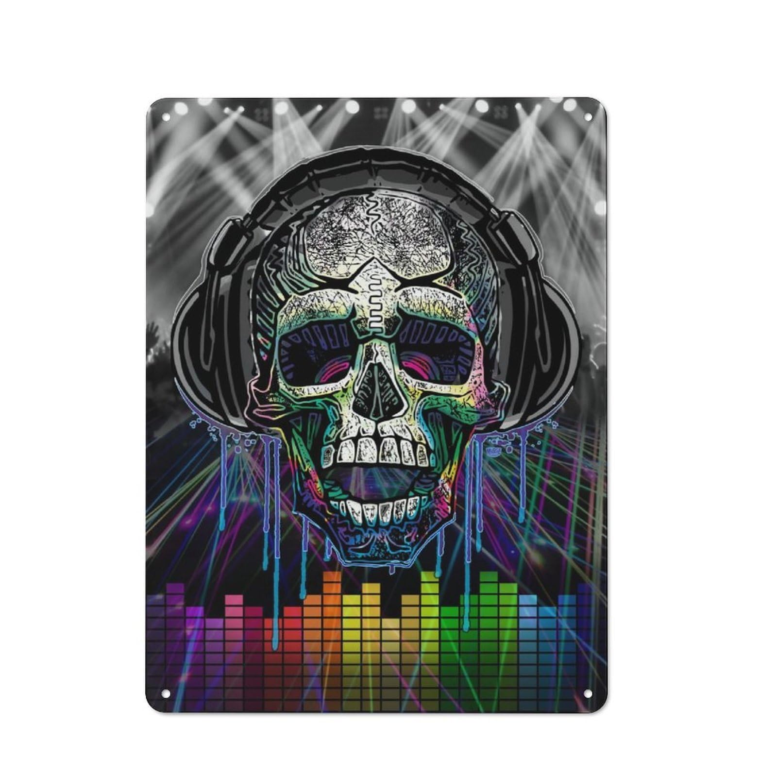 Junmoney Rad Laser Skull Music Show Tin Sign 40X30cm For Workshop Wall, Rustic Wall Decor, Suited To Workshop Decor Fans