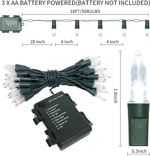 Vista 12 de 50LED C6 luces, cable verde, caja de batería impermeable, múltiples funciones, temporizador, blanco cálido Blanco cálido C6