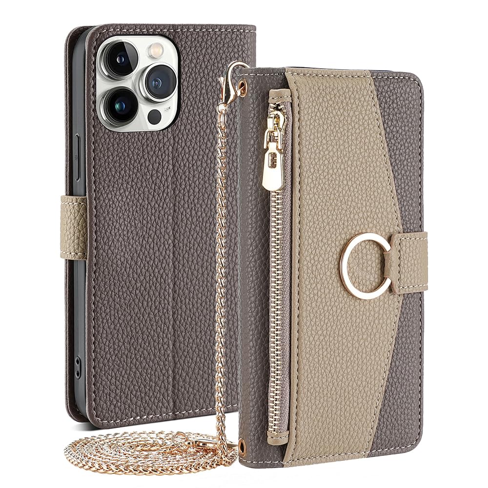 CasurvivePro Wallet Case Compatible for Xiaomi Redmi Note 12 4G with Crossbody Strap, Magnetic Handbag Zipper Pocket Cases PU Leather Flip Shockproof Cover with Kickstand Redmi Note 12 4G Gray