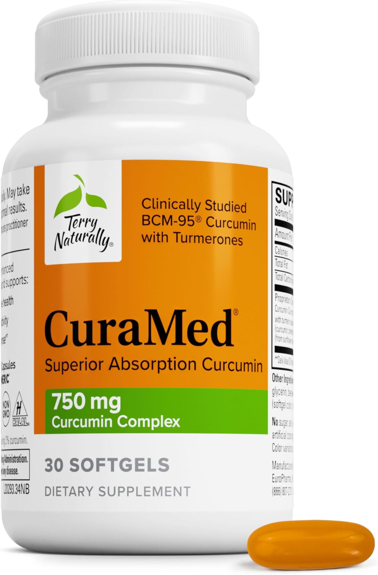 Terry Naturally CuraMed 750mg-Antioxidant Supplement for Brain & Heart Health Support-Dietary Supplement with High-Potency Curcumin Complex-Kidney,Liver&Immune Health Support -30 Softgels