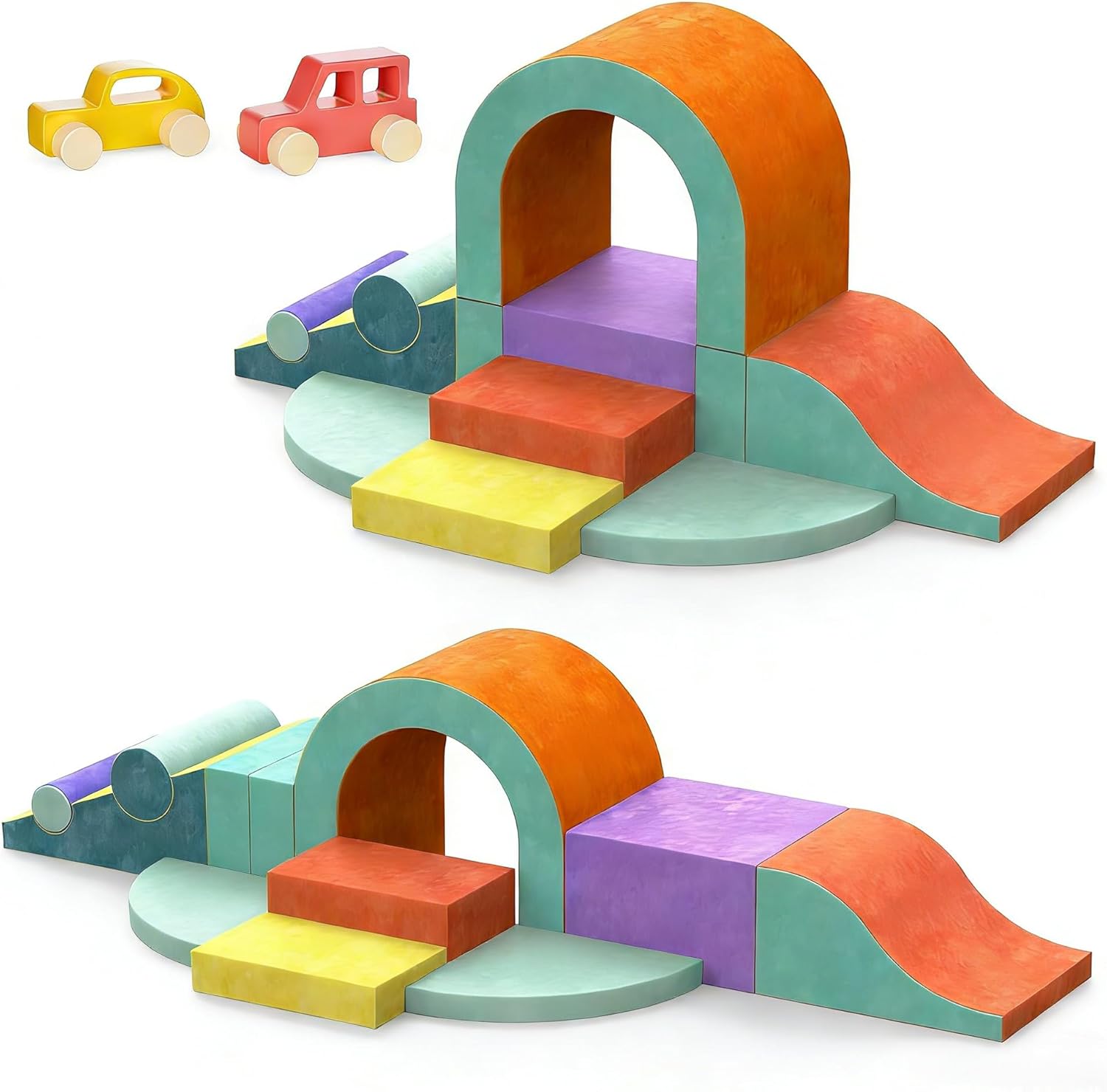 Foam Climbing Blocks for Toddlers, 12 PCS Colourful Toddler Climbing Toys Indoor, Soft Play Set with Toy Car, Flexible Crawling and Sliding Climbing Blocks