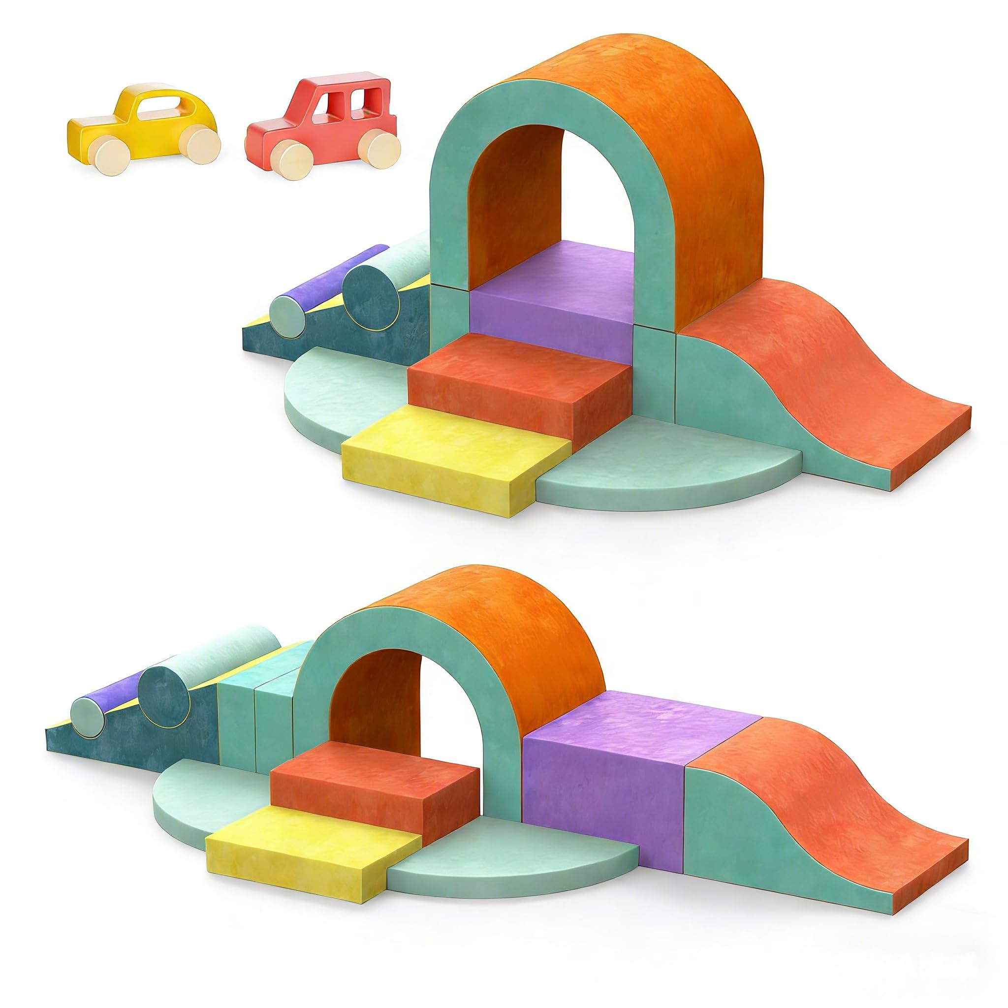 Photo 1 of Yaofala Foam Climbing Blocks for Toddlers, 12 PCS Colourful Toddler Climbing Toys Indoor, Soft Play Set with Toy Car, Flexible Crawling and Sliding Climbing Blocks