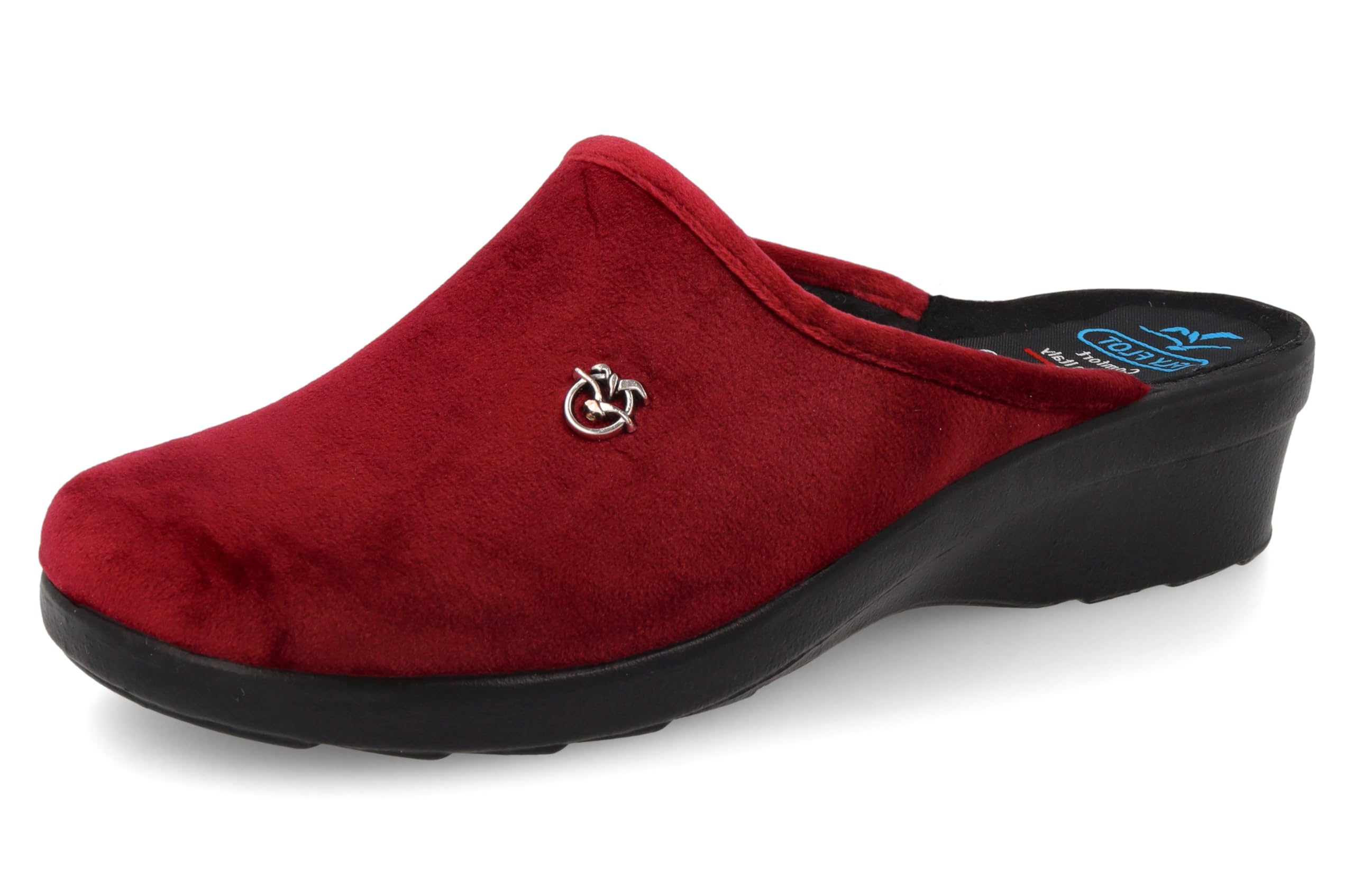 Fly Flot | Classic Woman, Pantofole Donna con Cuoricini Strass, Ciabatta con Tomaia in Velluto, Sottopiede imbottito in Pelle Antishock, Blu, 35