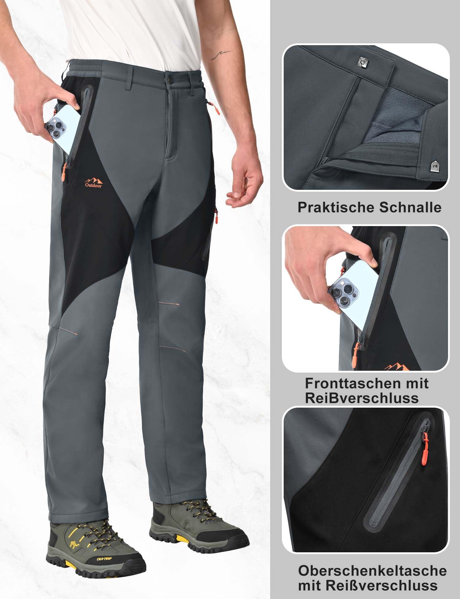 HFDWYJ Uomo Impermeabile Hiking Pants Outdoor Snow Ski Pesca Fleece Foderato Isolato Soft Shell Pantaloni Invernali