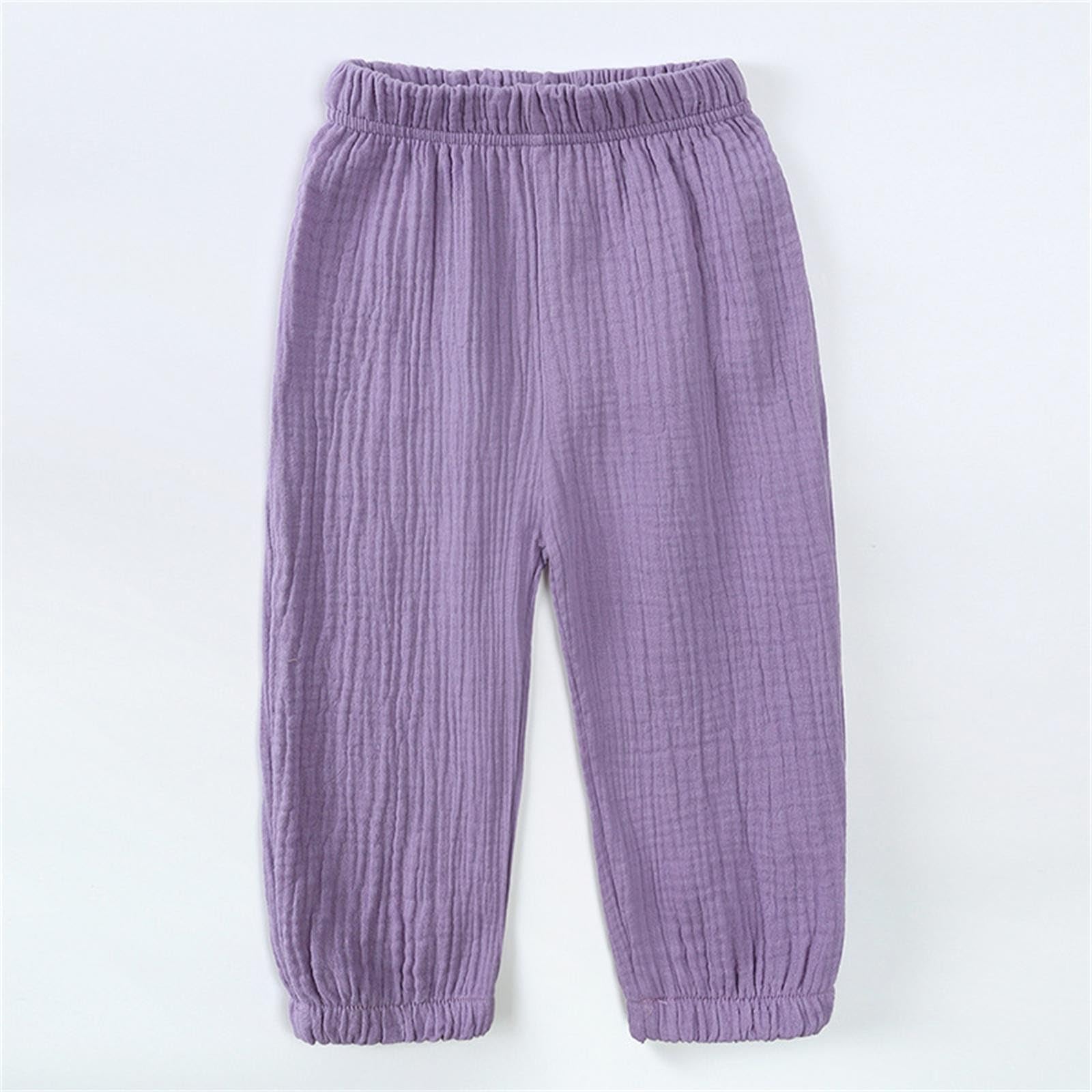 Toddler Baby Girls Casual Basic Plain Soft Trousers Solid Color Cotton Linen Pants Kids Loose (Purple, 6-7 Years)