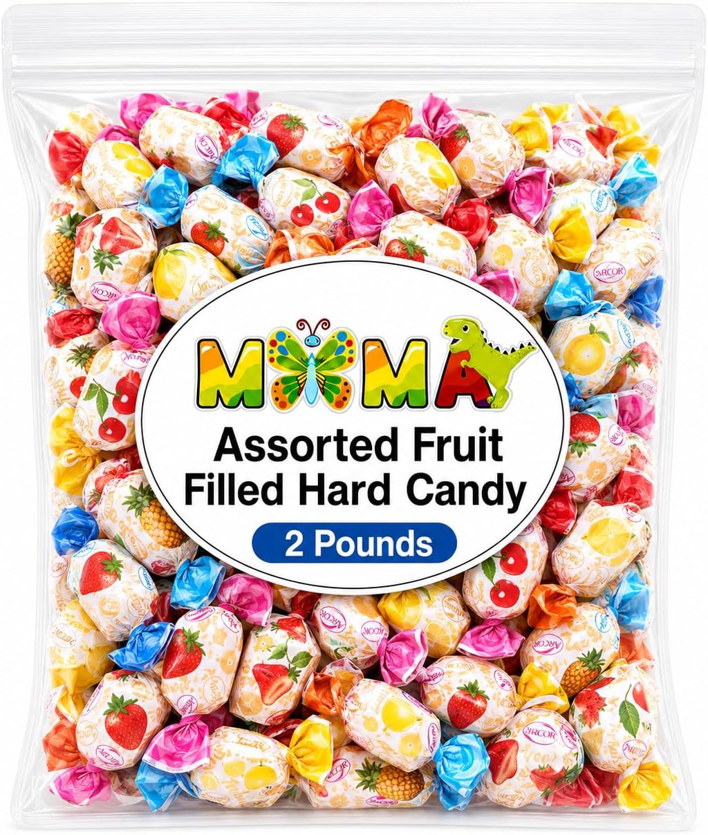 Fruit Filled Hard Candy Individually Wrapped - 2 lb Delicious Assorted Variety Pack for Snacking & Sharing - Summer Candy Sale,Basket Stuffers & Fillers, Bulk Assorted Candy Gifts