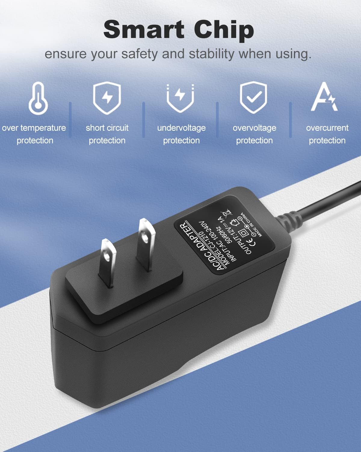 12V DC Power Supply 1A, AC Adapter 100-240V 50-60Hz to 12 Volts 1000mA | DC 12V Power Cord, Barrel Plug Size 5.5mm x 2.5mm - Center Positive, 10 Tips Replacement
