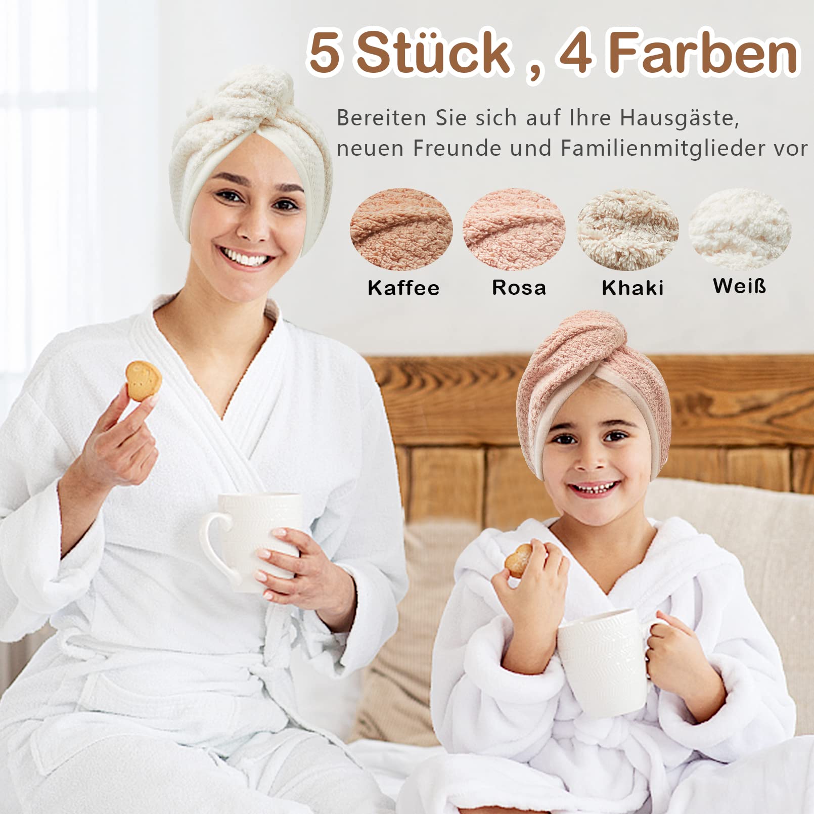 Turban do włosów, 5 sztuk, turban, ręcznik z guzikiem, szybkoschnący ręcznik do włosów, ręcznik z mikrofibry, turban, ręczniki do wszystkich rodzajów włosów