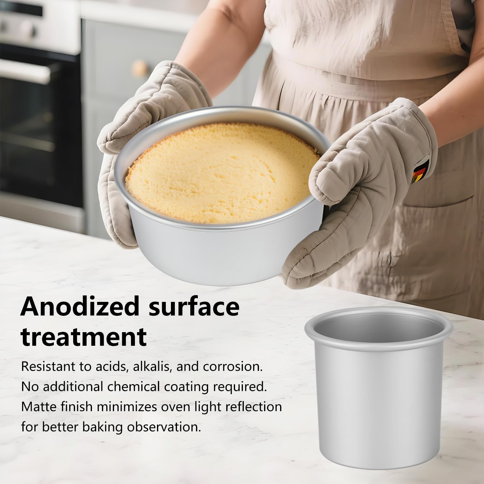 Ensemble de 3 moules à gâteau ronds extra-profonds (Ø 10/15/20 cm), moule a cake‌ professionnel en aluminium anodisé avec fond amovible, argenté