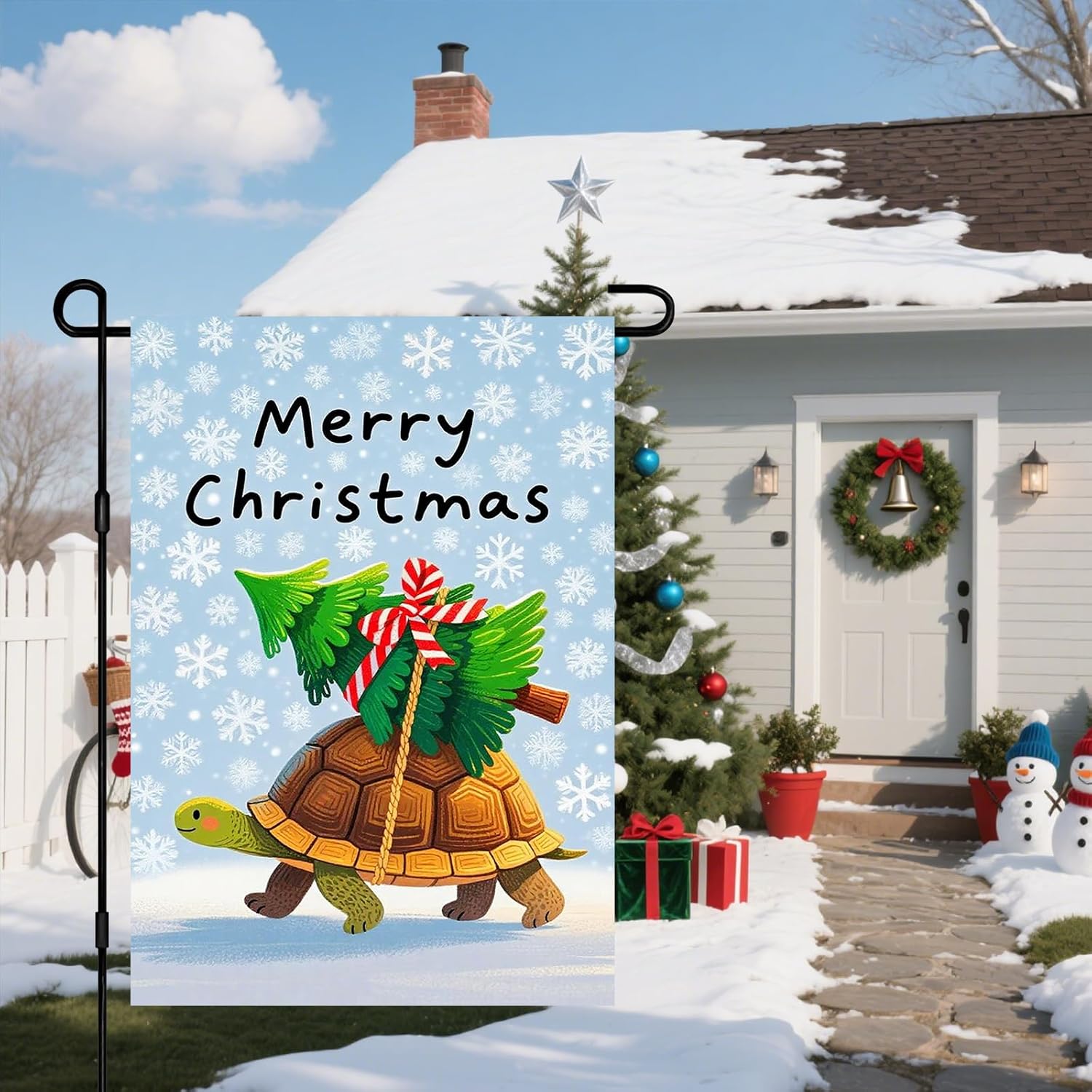 IVN Winter Christmas Garden Flag 12x18 Inch Double Sided Turtle Tree Snow Holiday Outdoor Yard Flag for Home Lawn Entryway Cute Winter Decor - Image 6