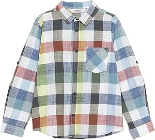 LC واكيكي قميص كاروهات باكمام طويلة للاولاد بعمر 5-6 سنوات - اخضر