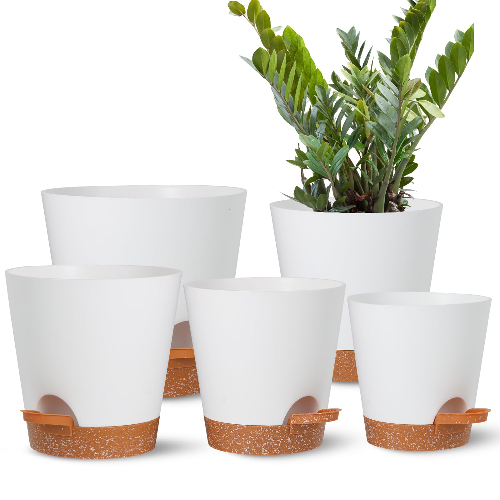 Vasi autoinnaffianti Vasi per piante da interno, vasi per piante da fiore con foro di drenaggio e serbatoio Vaso di plastica bianco per piante grasse Decorazioni moderne/idea regalo 5 Confezioni