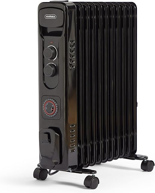 VonHaus Oil Filled Radiator 11 Fin, Electric Radiator for Home Office, Oil Radiator Warms Any Room Quickly, Thermostatically Controlled 2.5kw Oil Heater for Maximum Warmth, 2 Year Warranty