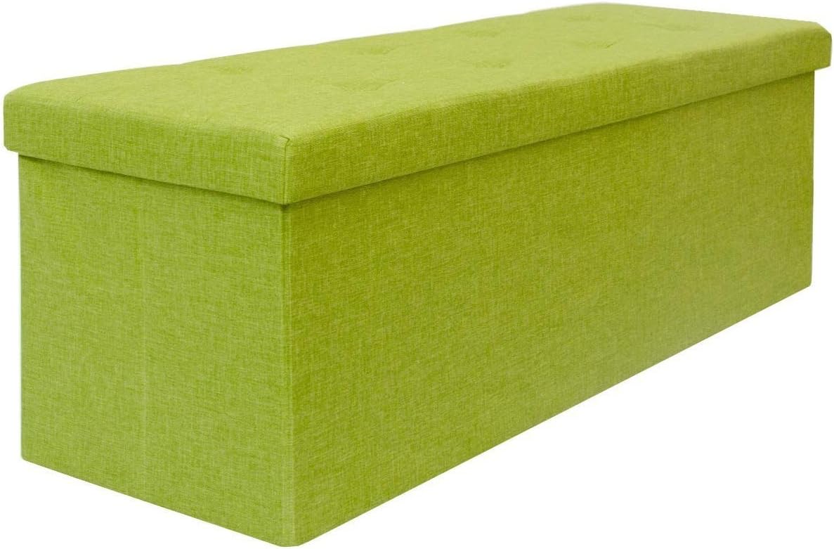 DuneDesign folding Ottoman 110x38x38cm XXL incl 2 partitions 120L rectangular Storage Bench upholstered lid seat 3 container to store Lemon Green