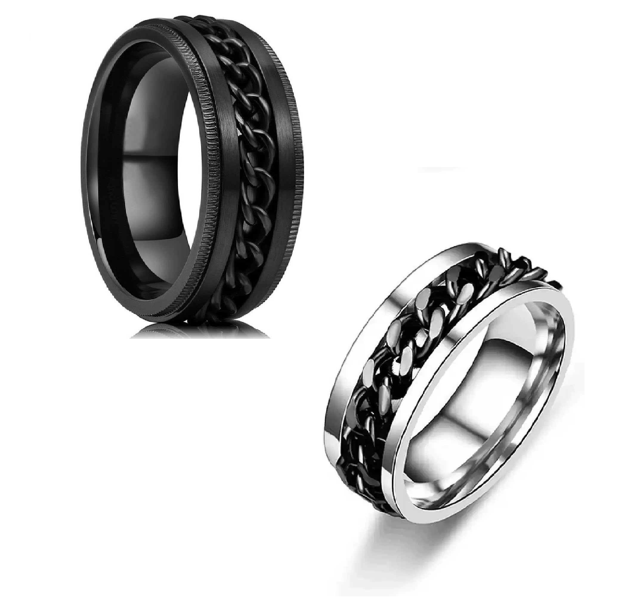 IGA COLLECTION Valentine Stylish Fashionable Latest Combo Silver & Black Dude Chain Ring W3 (21) (B0D8YG1MM9) Amazon Price History, Amazon Price Tracker