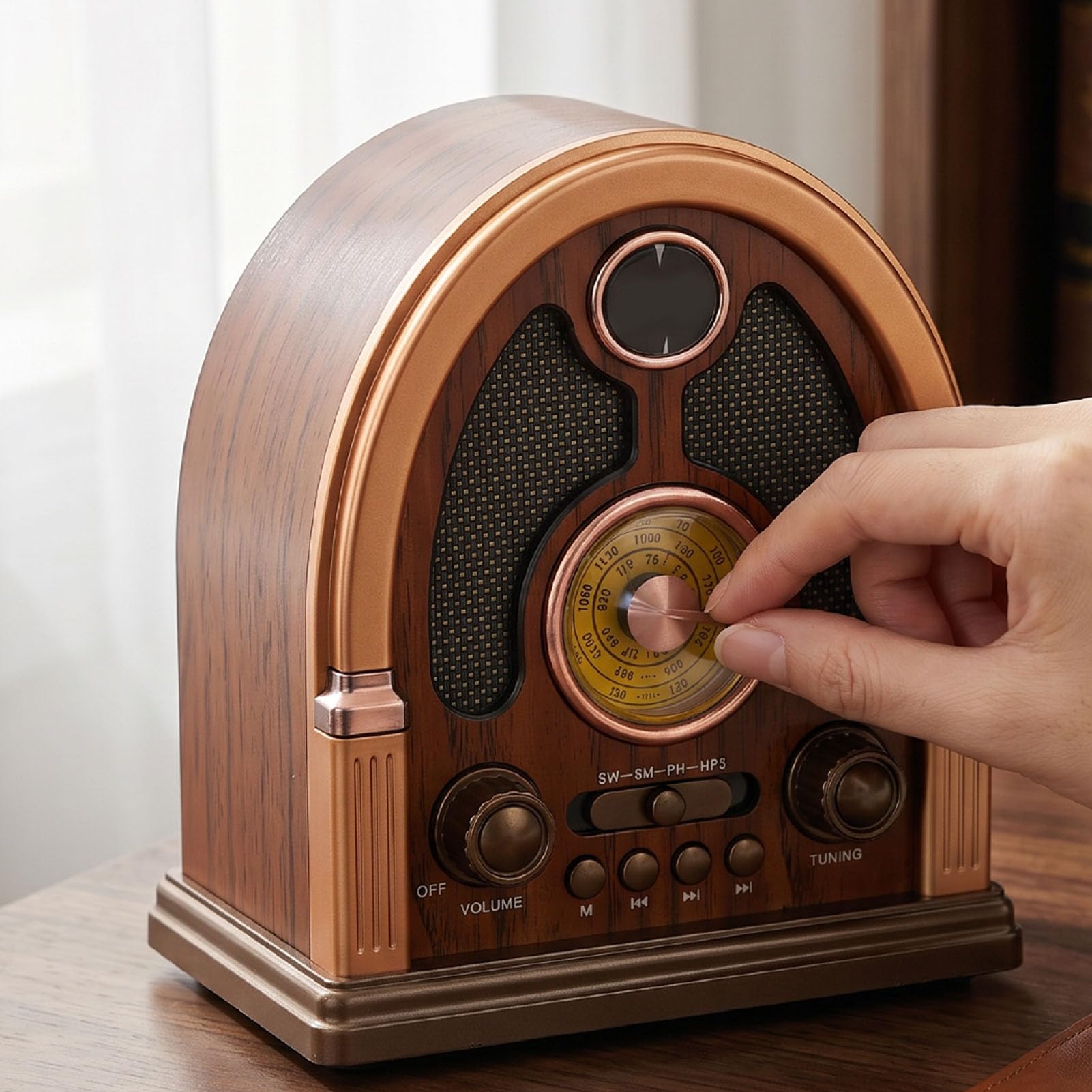 Luocute Radio Portátil Vintage, Receptor Am FM SW con Bluetooth y Estéreo, para Hogar y Viajes (Oscuro)