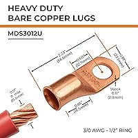 Vista 52 de SELTERM - 2 terminales de anillo resistentes para cable de batería, calibre 4 AWG, pernos de 3/8 pulgadas, terminales de calibre 4, ojales de cobre